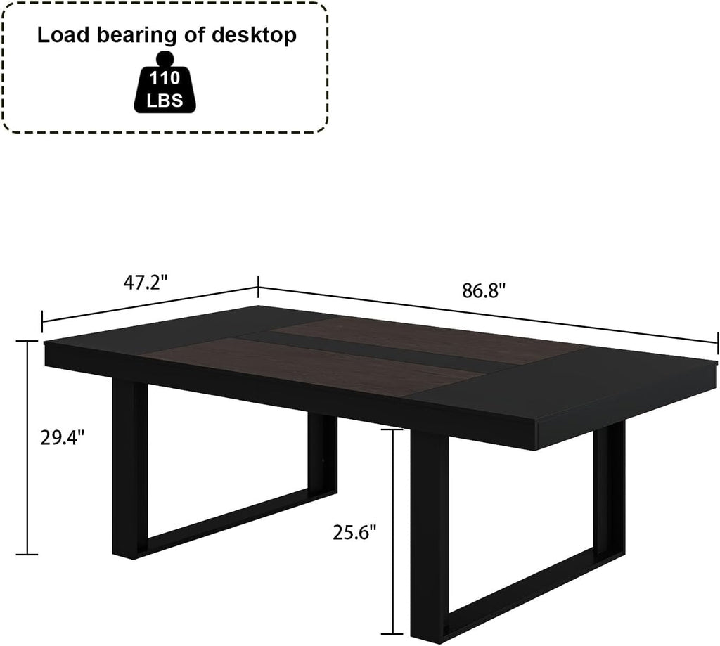 Dining Table for 8-10 People, 86.6-Inch Rectangular Wood Kitchen Table with Thicken Tabletop, Office Conference Room Table, Dining Room Living Room Table, Brown & Black-1