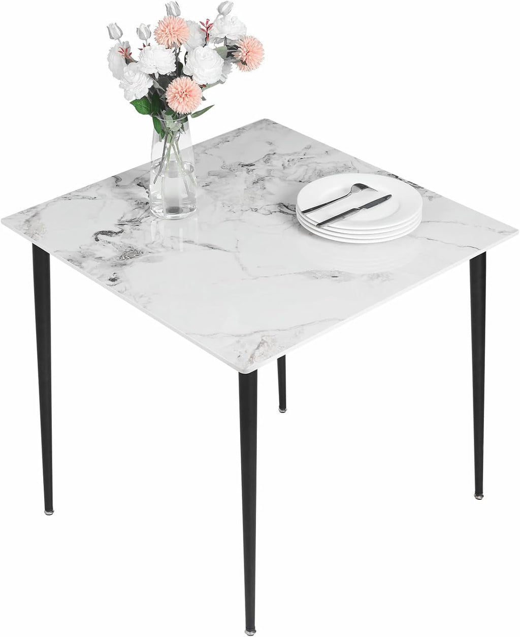 Square Kitchen Dining Table: Sintered Stone Dining Room Table Modern Coffee Table Marble Table with Stable Metal for Kitchen Living Room Office Patio Seaside, 31.5X31.5X29.92 Inch-2