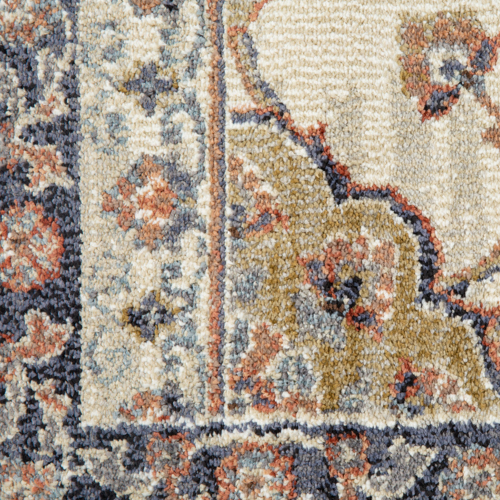 9' X 12' Ivory Tan And Blue Floral Area Rug-3