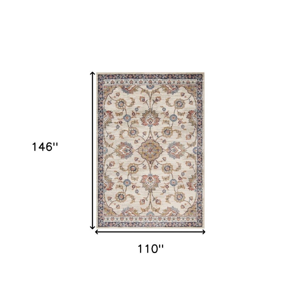 9' X 12' Ivory Tan And Blue Floral Area Rug-2