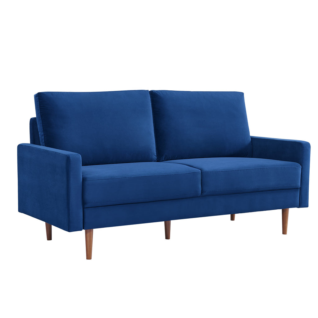 69" Blue Velvet Sofa With Dark Brown Legs-2