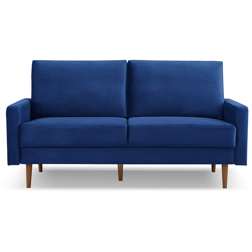 69" Blue Velvet Sofa With Dark Brown Legs-0