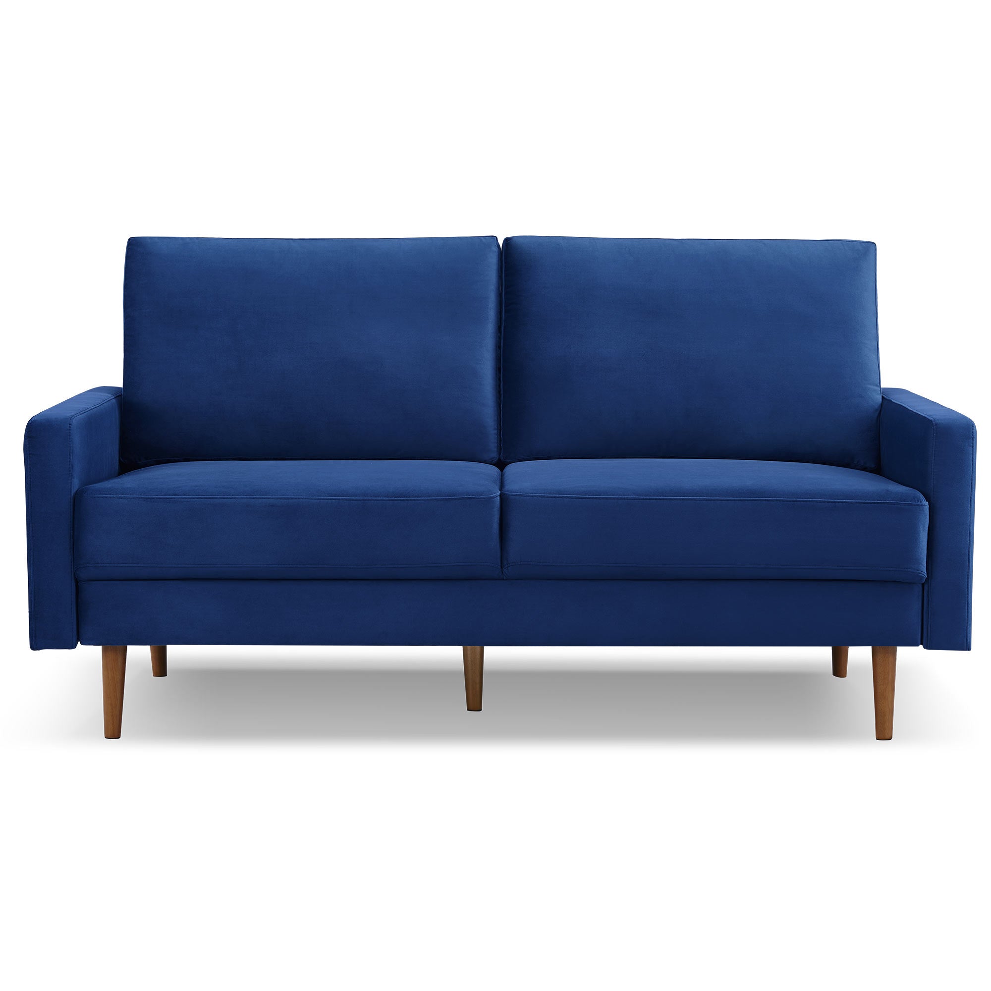 69" Blue Velvet Sofa With Dark Brown Legs-0