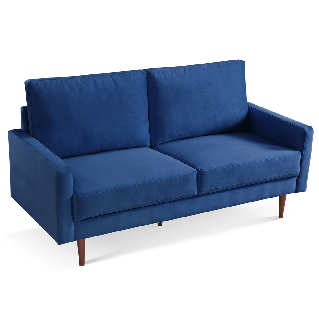 69" Blue Velvet Sofa With Dark Brown Legs-3