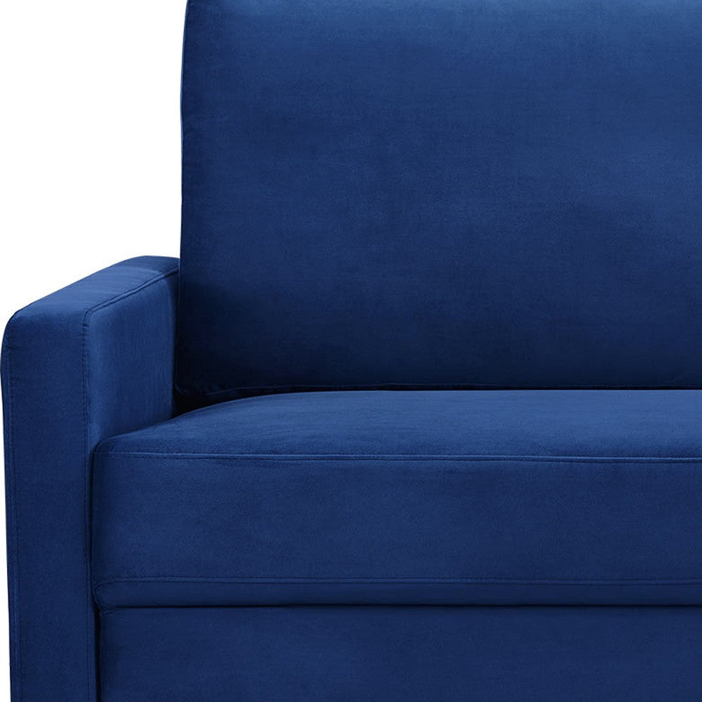 69" Blue Velvet Sofa With Dark Brown Legs-5