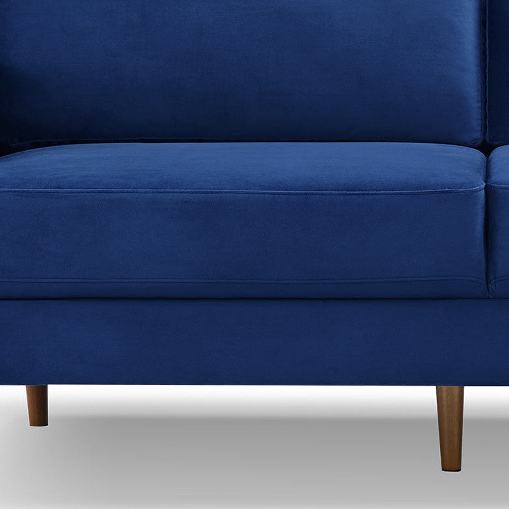 69" Blue Velvet Sofa With Dark Brown Legs-6