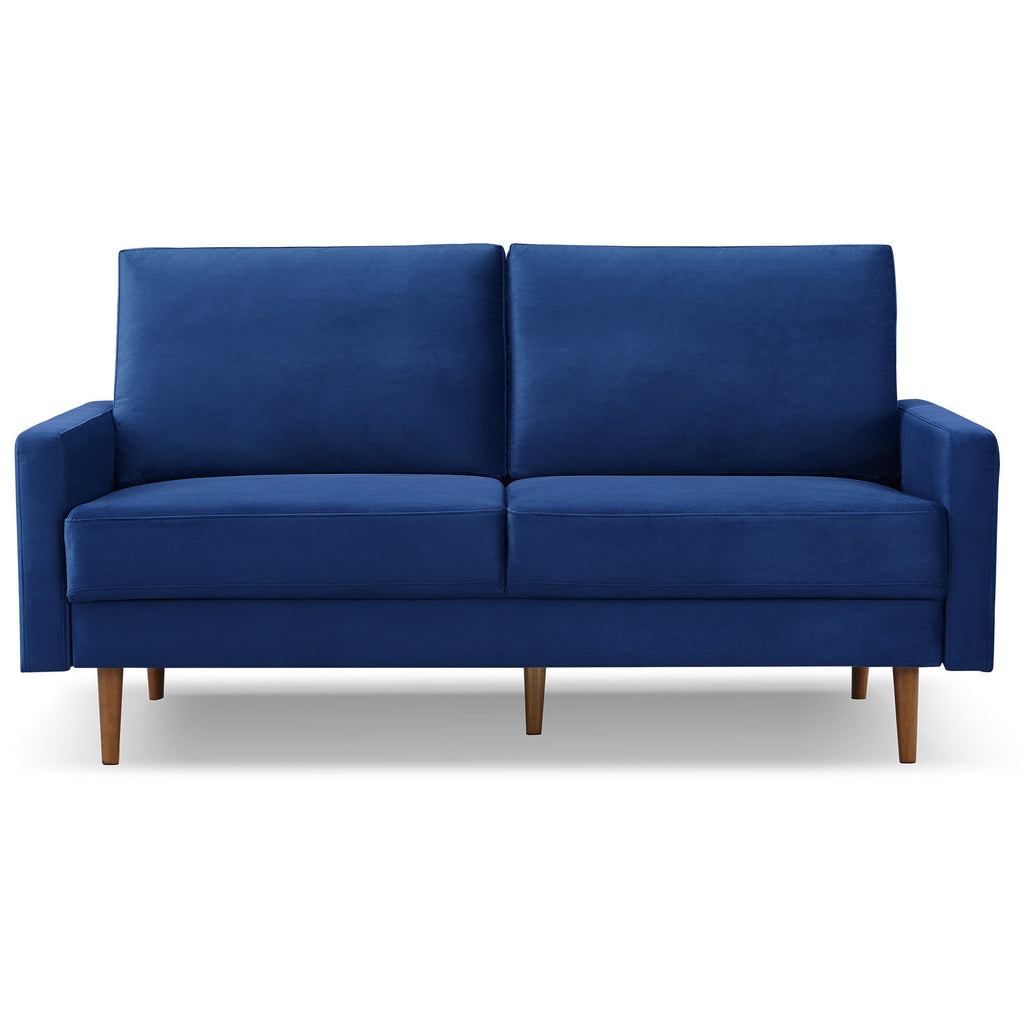 69" Blue Velvet Sofa With Dark Brown Legs-4