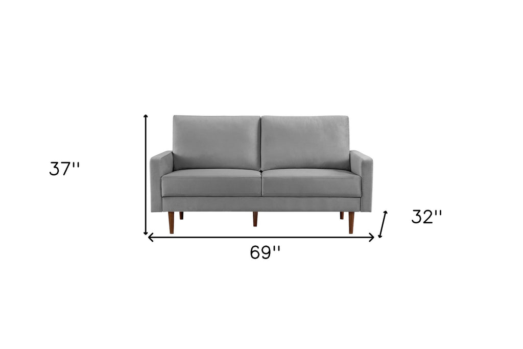 69" Gray Velvet Sofa With Dark Brown Legs-6
