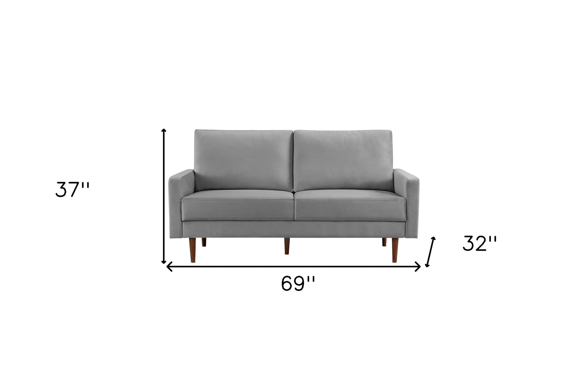 69" Gray Velvet Sofa With Dark Brown Legs-6