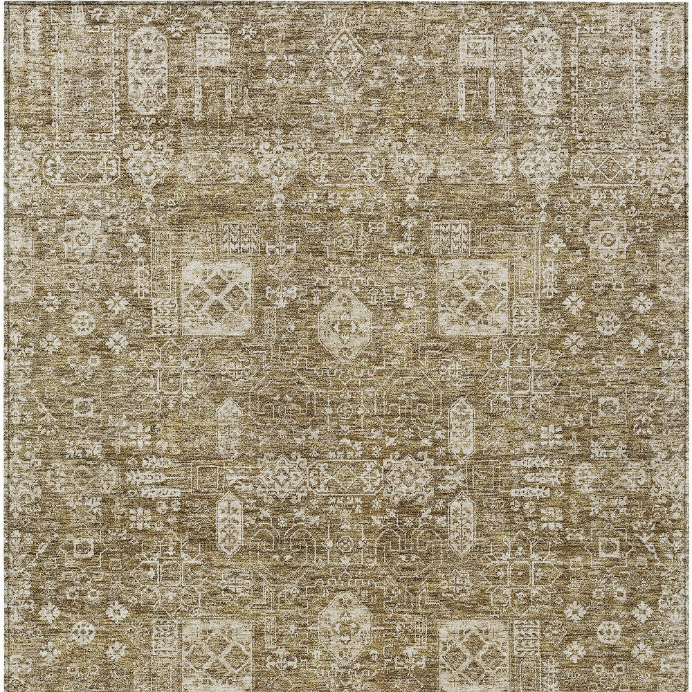 10' X 14' Brown Beige And Ivory Oriental Washable Indoor Outdoor Area Rug-7