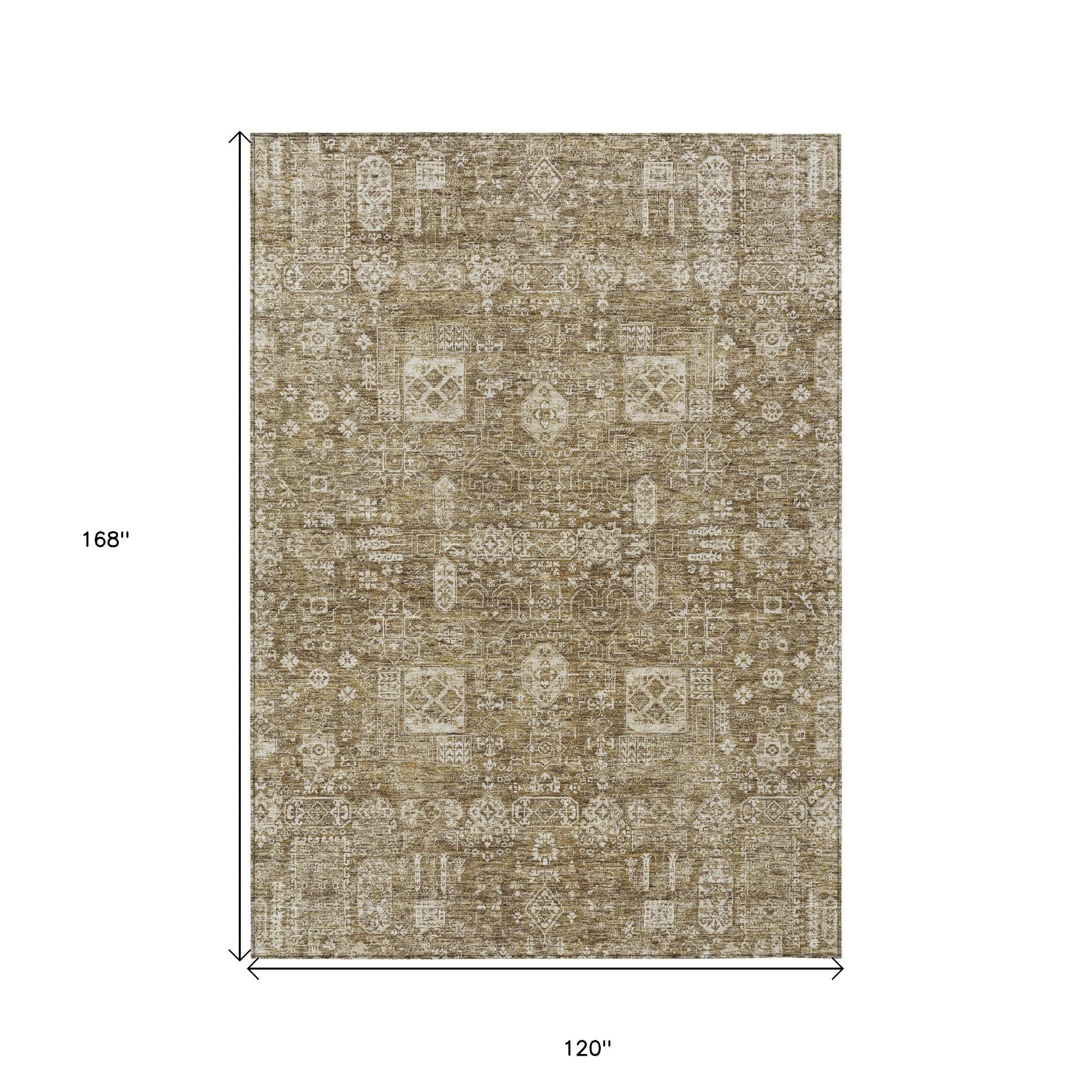 10' X 14' Brown Beige And Ivory Oriental Washable Indoor Outdoor Area Rug-2