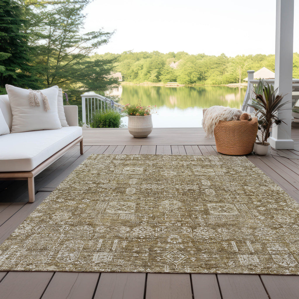 10' X 14' Brown Beige And Ivory Oriental Washable Indoor Outdoor Area Rug-8