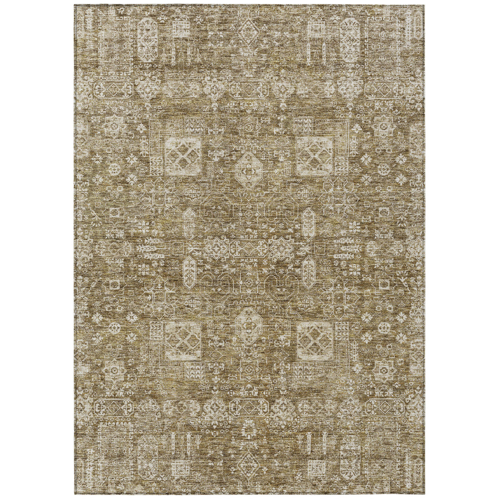 10' X 14' Brown Beige And Ivory Oriental Washable Indoor Outdoor Area Rug-1