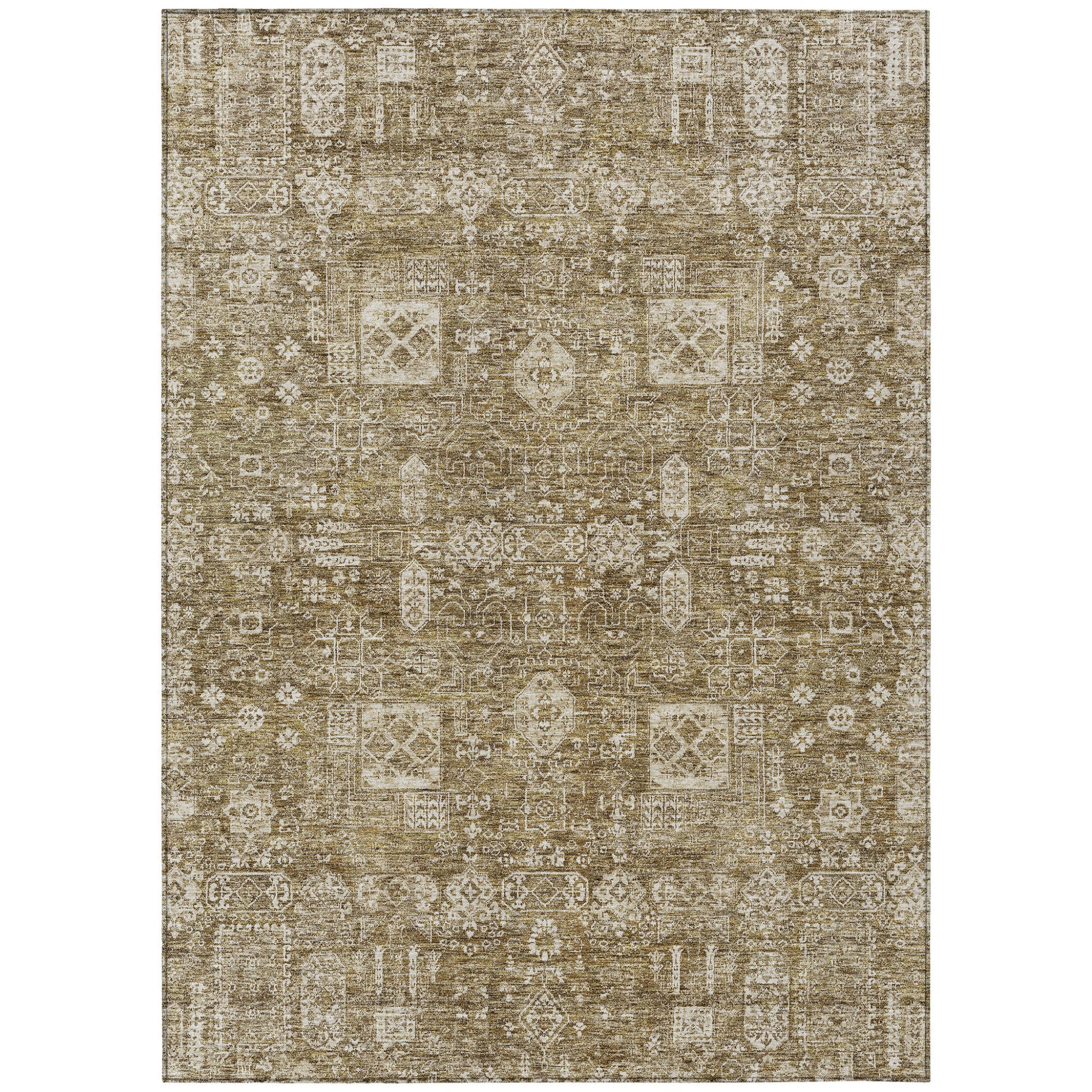 10' X 14' Brown Beige And Ivory Oriental Washable Indoor Outdoor Area Rug-1