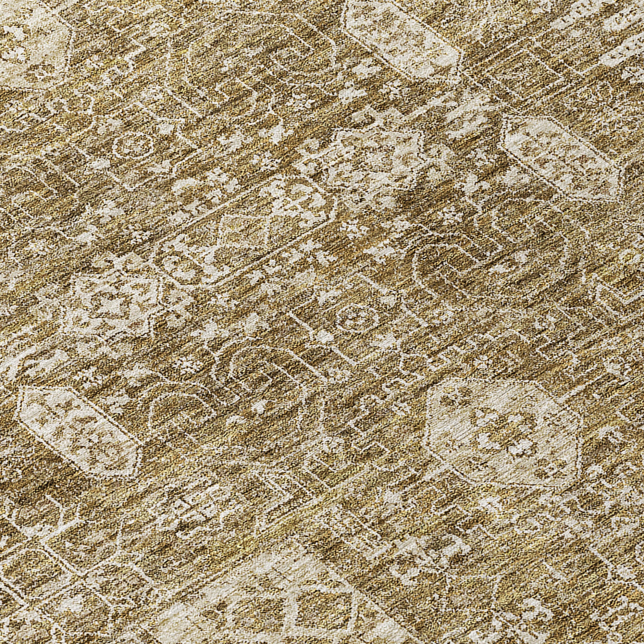 10' X 14' Brown Beige And Ivory Oriental Washable Indoor Outdoor Area Rug-5