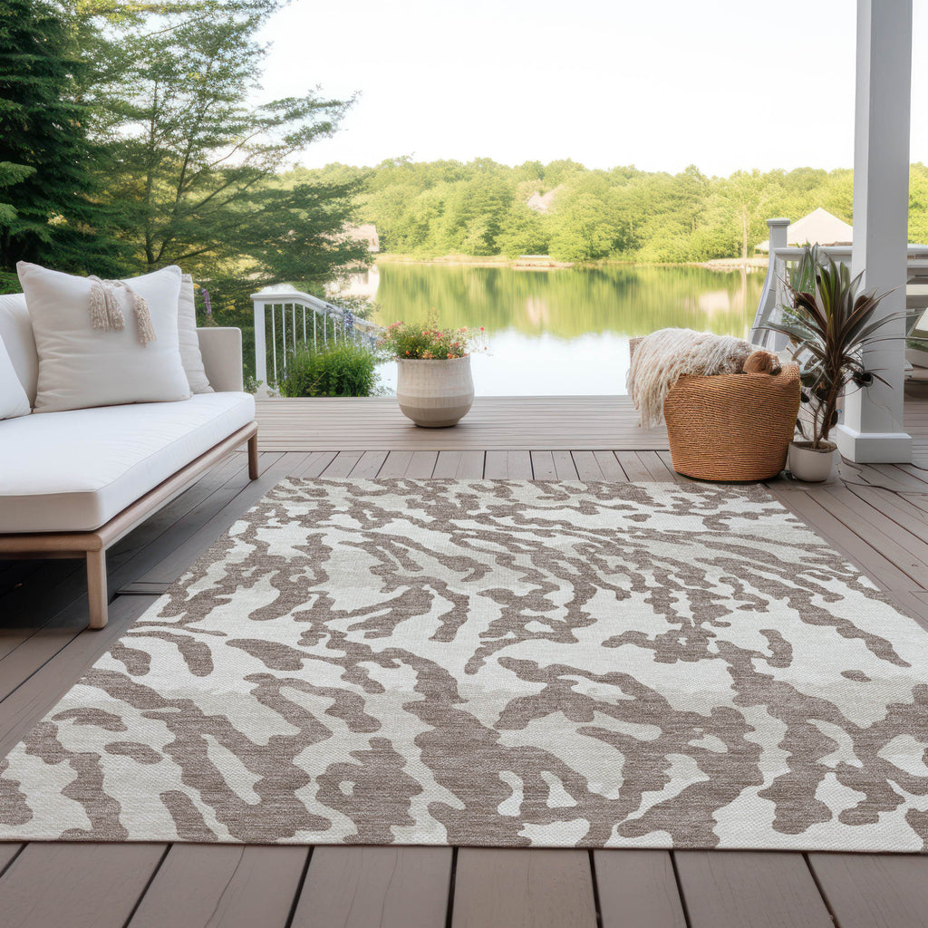 10' X 14' Taupe Brown And Ivory Animal Print Washable Indoor Outdoor Area Rug-7