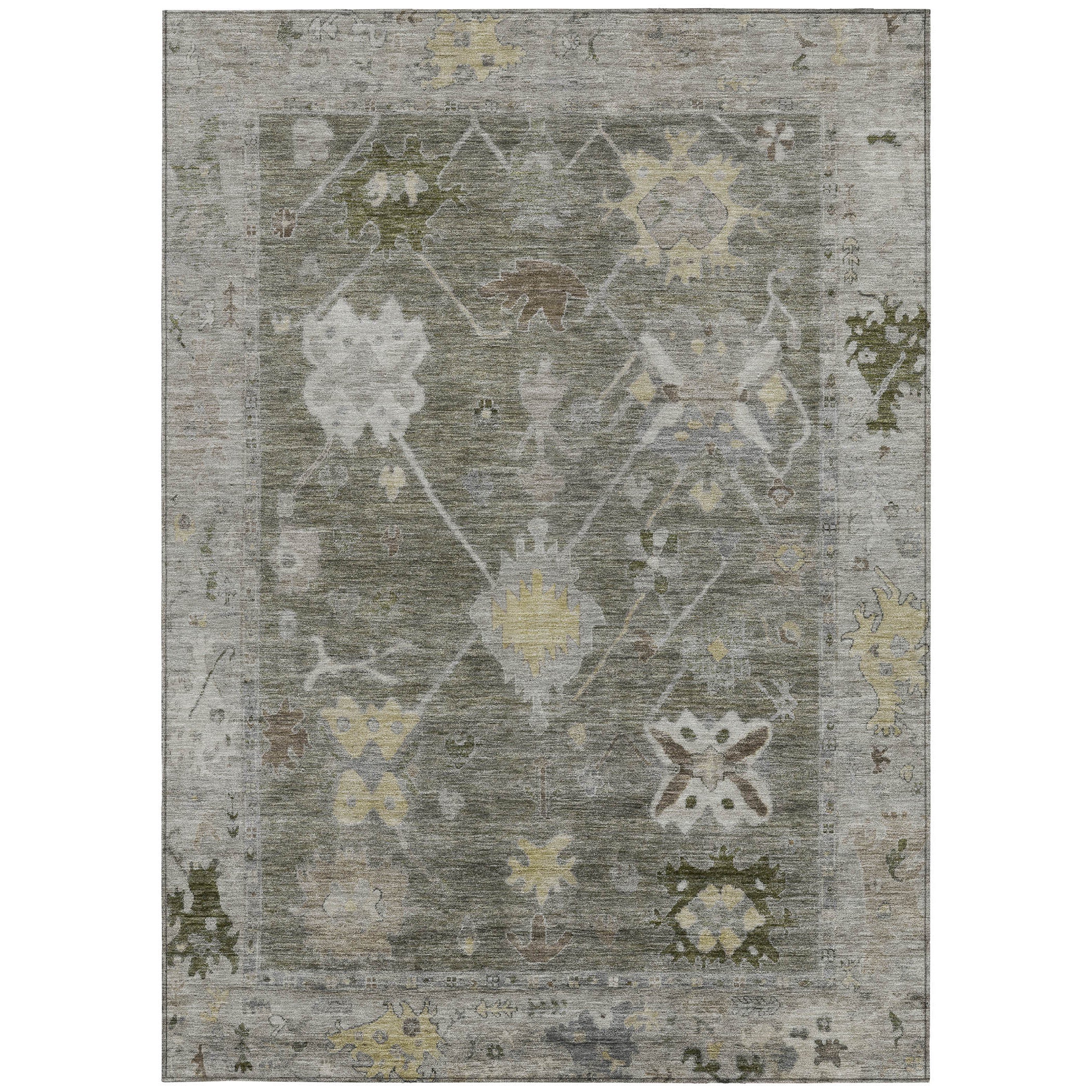 10' X 14' Pewter And Gold Tribal Washable Indoor Outdoor Area Rug-3