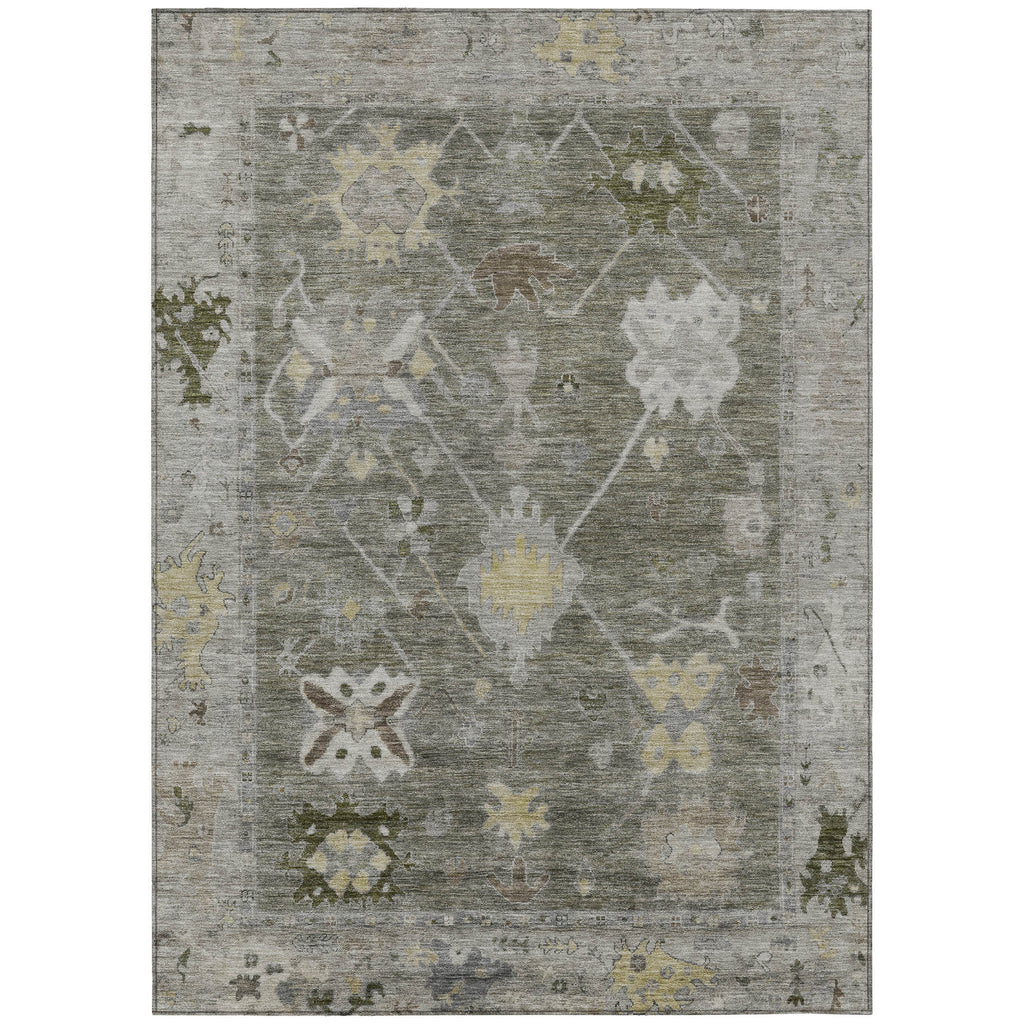 10' X 14' Pewter And Gold Tribal Washable Indoor Outdoor Area Rug-0