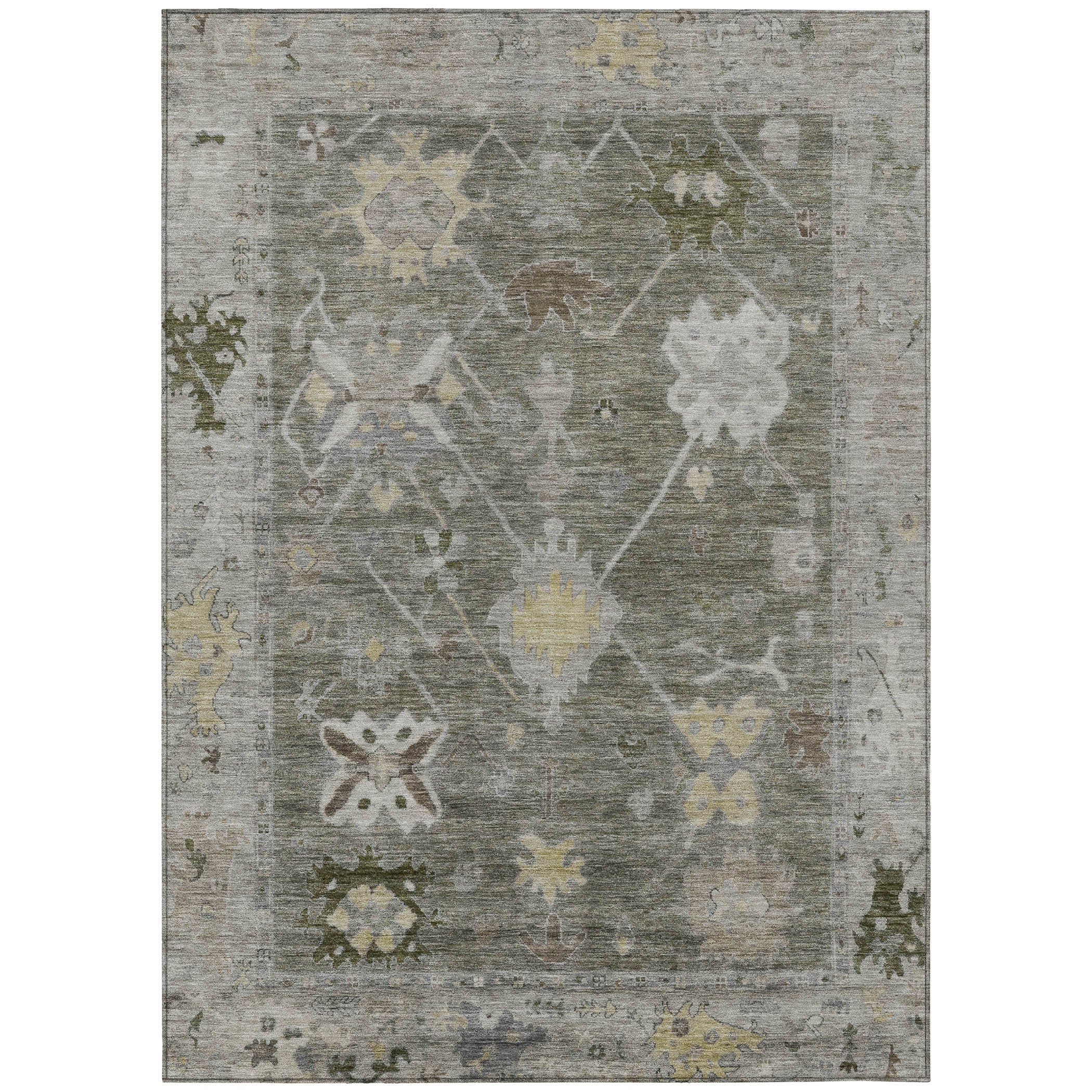 10' X 14' Pewter And Gold Tribal Washable Indoor Outdoor Area Rug-0