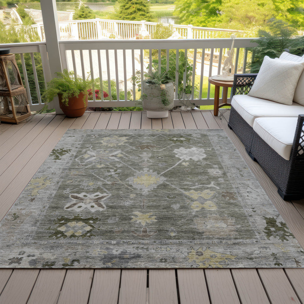 10' X 14' Pewter And Gold Tribal Washable Indoor Outdoor Area Rug-8