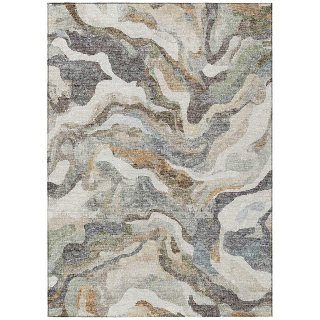 10' X 14' Khaki Ivory And Beige Abstract Washable Indoor Outdoor Area Rug-0