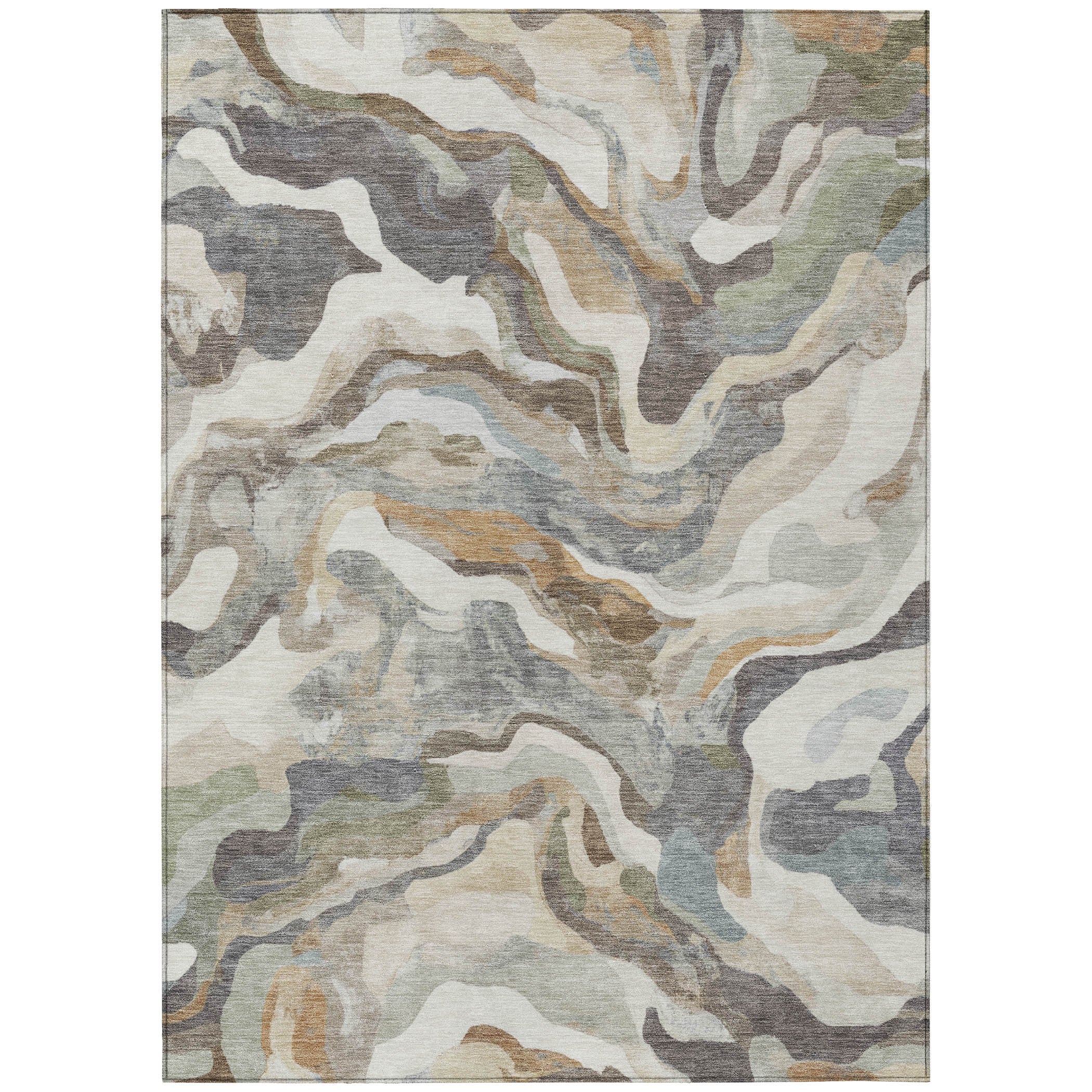 10' X 14' Khaki Ivory And Beige Abstract Washable Indoor Outdoor Area Rug-0