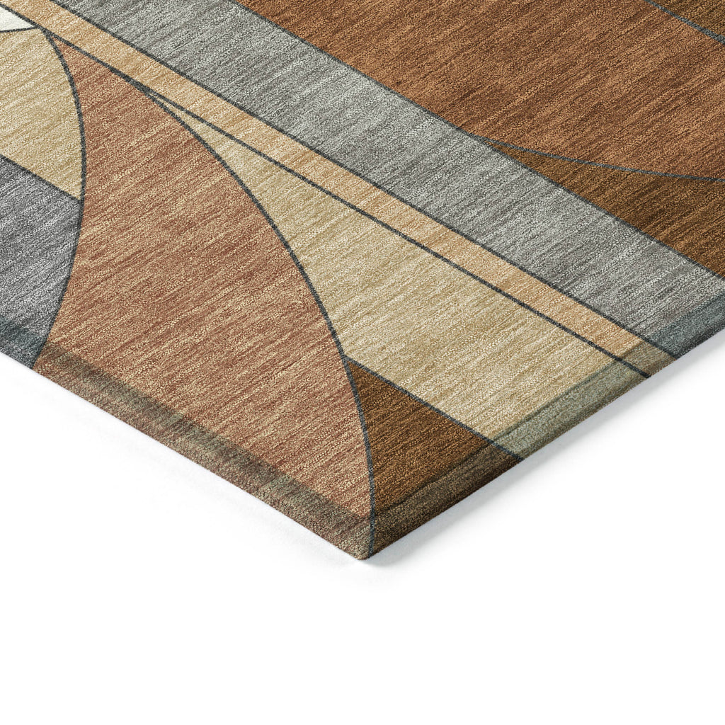 10' X 14' Copper And Ivory Geometric Washable Indoor Outdoor Area Rug-4