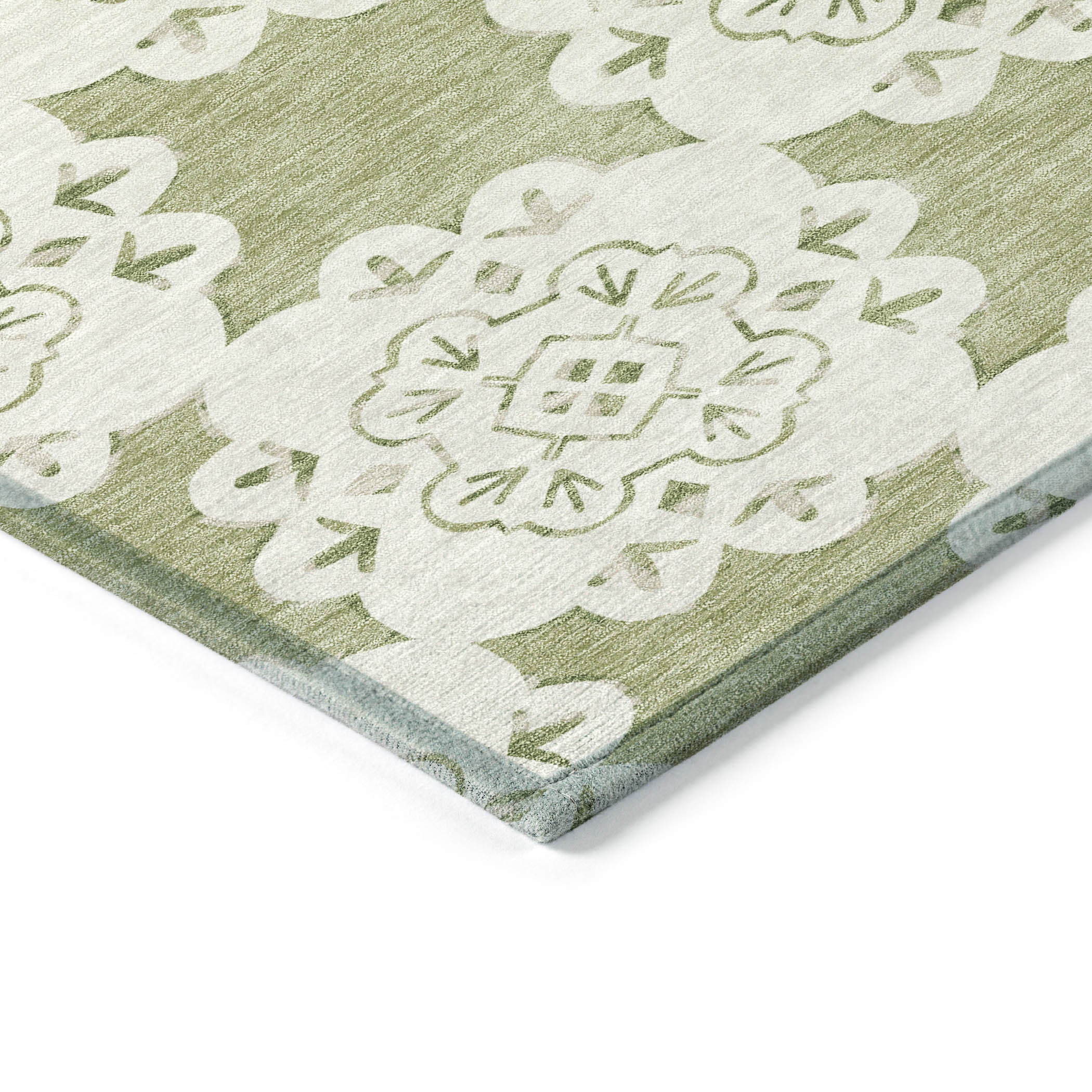 10' X 14' Artichoke Green And Ivory Quatrefoil Washable Indoor Outdoor Area Rug-4