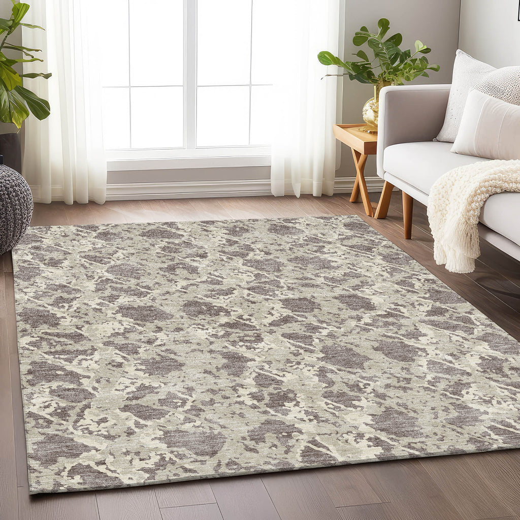 9' X 12' Taupe Beige And Ivory Abstract Washable Area Rug With UV Protection-3