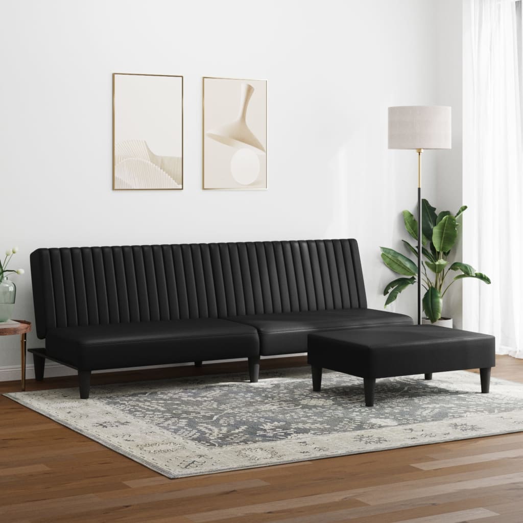 vidaXL 2 Piece Sofa Set Black Faux Leather-2