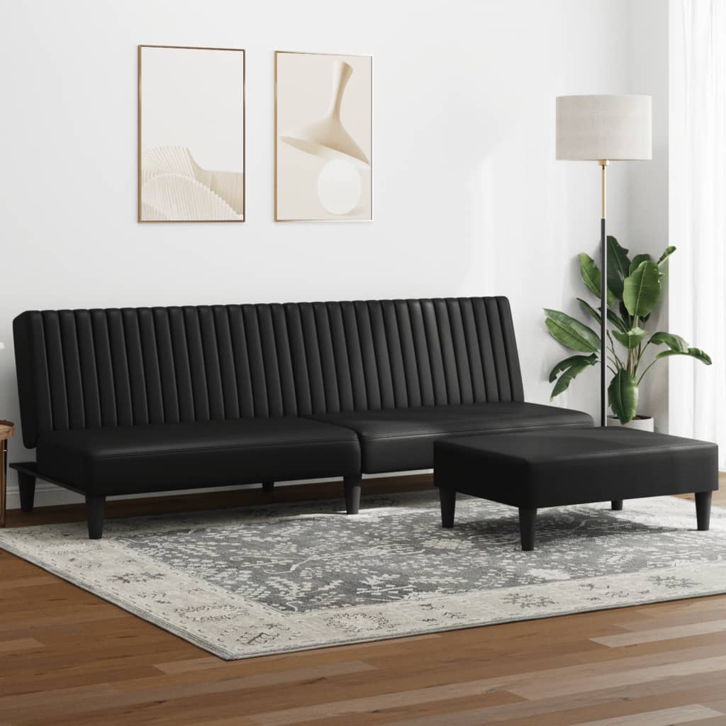 vidaXL 2 Piece Sofa Set Black Faux Leather-0