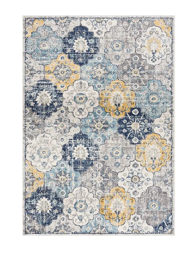 Blue And Yellow Floral Runner Rug