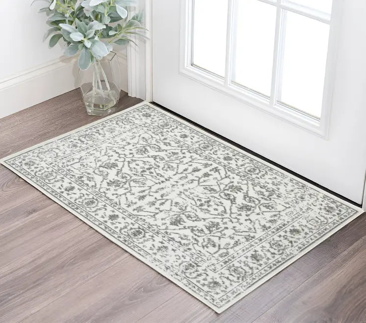 Ivory And Gray Floral Area Rug