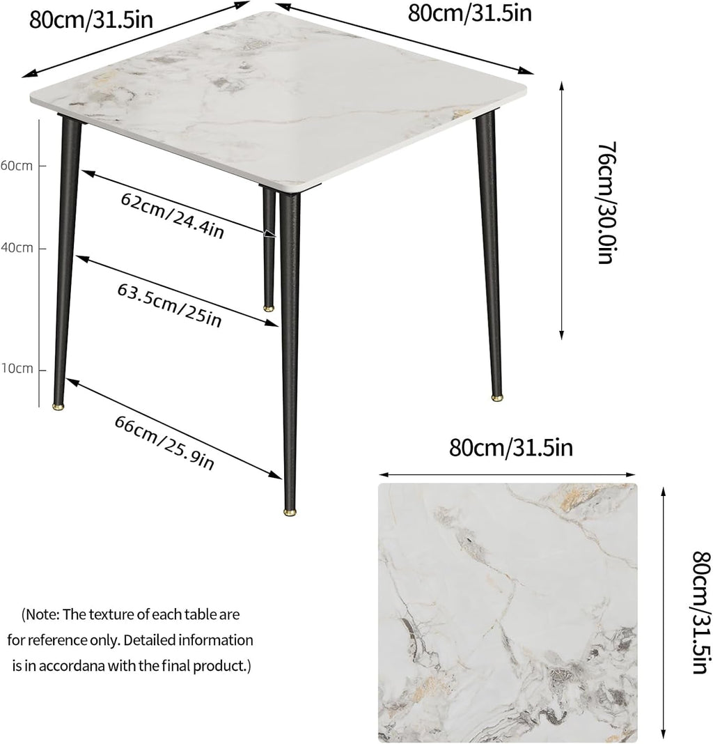 Square Kitchen Dining Table: Sintered Stone Dining Room Table Modern Coffee Table Marble Table with Stable Metal for Kitchen Living Room Office Patio Seaside, 31.5X31.5X29.92 Inch-1