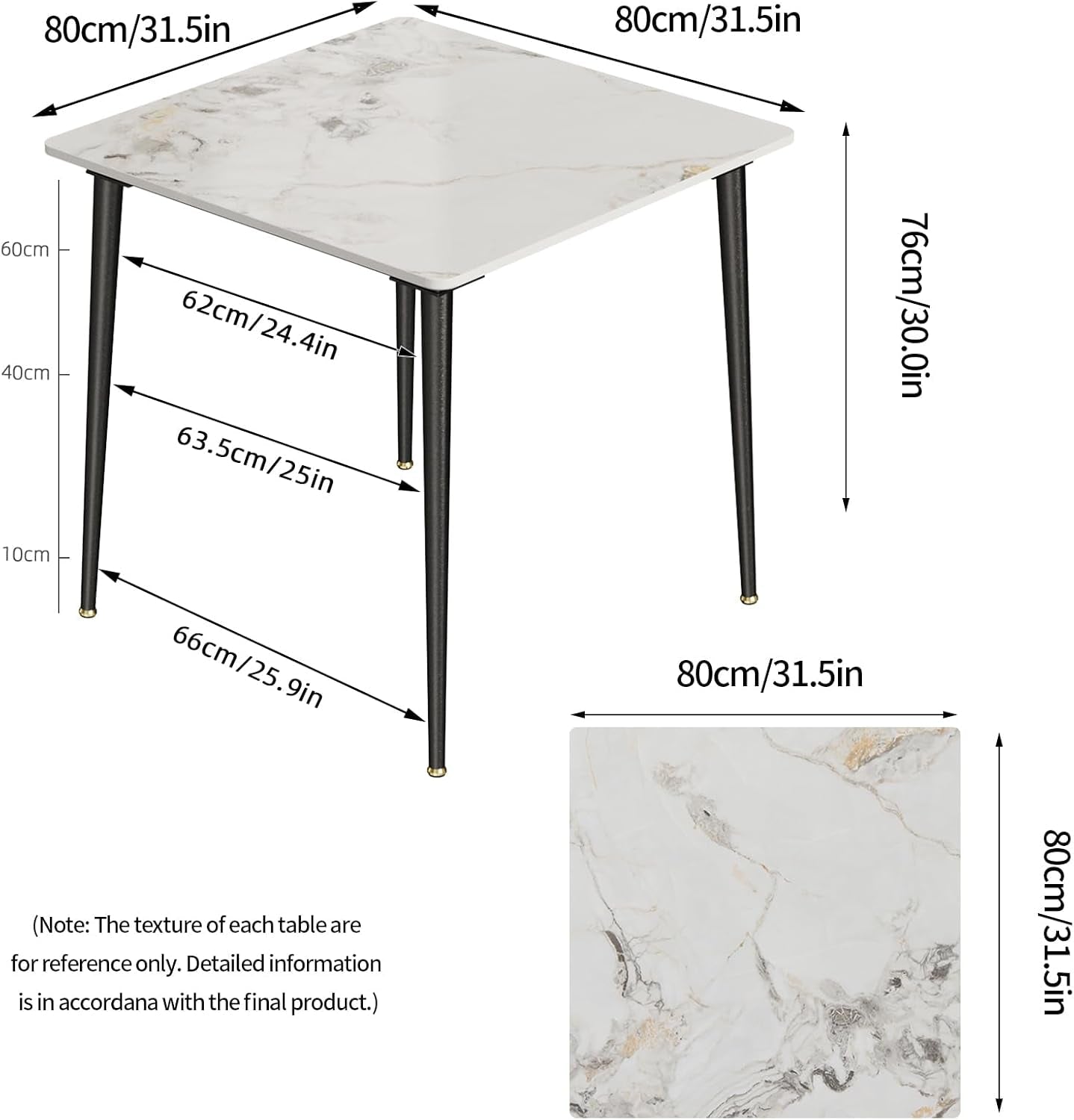 Square Kitchen Dining Table: Sintered Stone Dining Room Table Modern Coffee Table Marble Table with Stable Metal for Kitchen Living Room Office Patio Seaside, 31.5X31.5X29.92 Inch-1