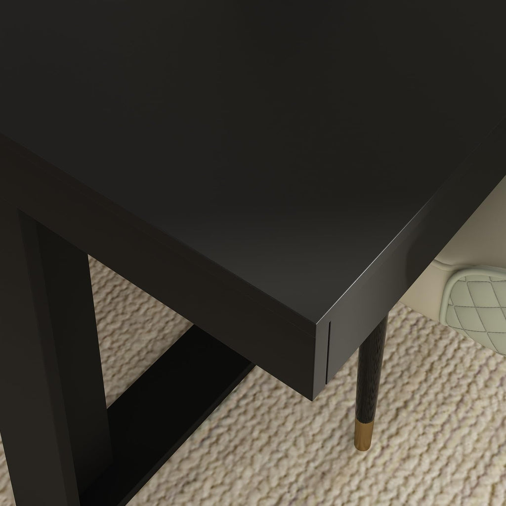 Dining Table for 8-10 People, 86.6-Inch Rectangular Wood Kitchen Table with Thicken Tabletop, Office Conference Room Table, Dining Room Living Room Table, Brown & Black-4