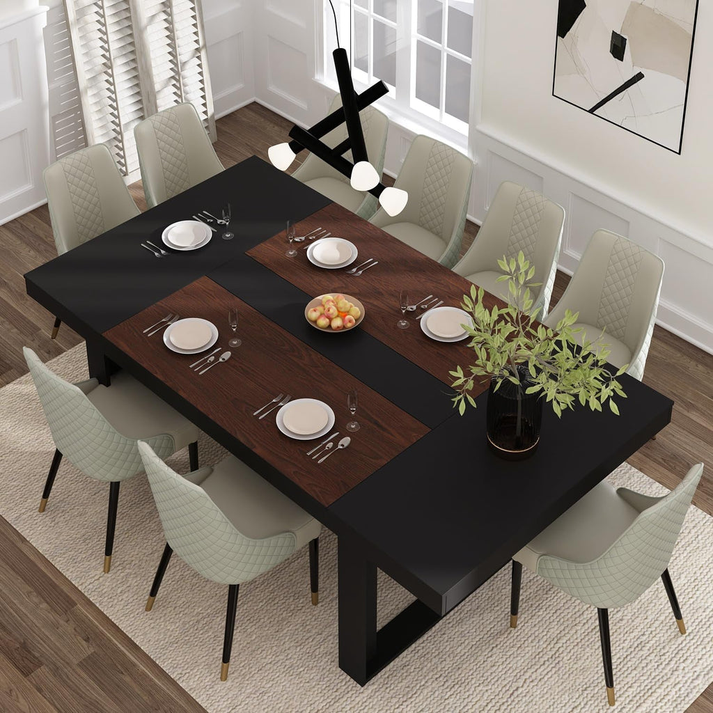 Dining Table for 8-10 People, 86.6-Inch Rectangular Wood Kitchen Table with Thicken Tabletop, Office Conference Room Table, Dining Room Living Room Table, Brown & Black-0